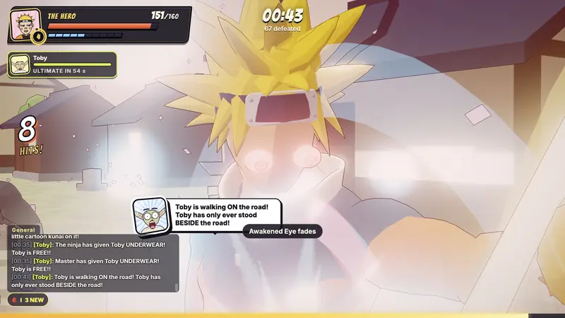 A close-up of the hero's face as the Awakened Eye switches on.