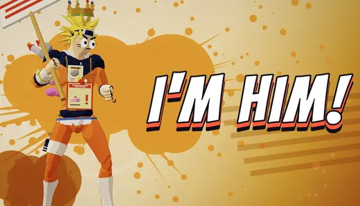 Main capsule: the hero beside the logo on an orange splat.